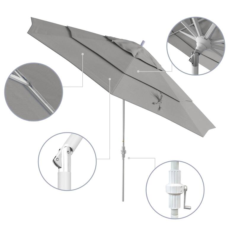 California Umbrella 11' Rd. Aluminum Patio Umbrella, Crank Lift, Collar Tilt, Dbl Wind Vent, White Finish, Sunbrella Fabric