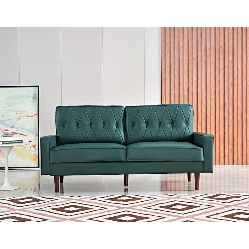 Acire 69.3" Faux Leather Cushion Back Sofa - Blue Green