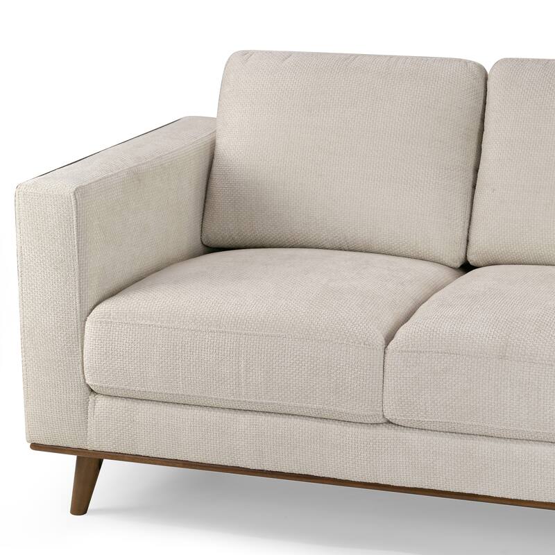 Bishop White Corduroy Twill Fabric Sofa with Walnut Wood Legs
