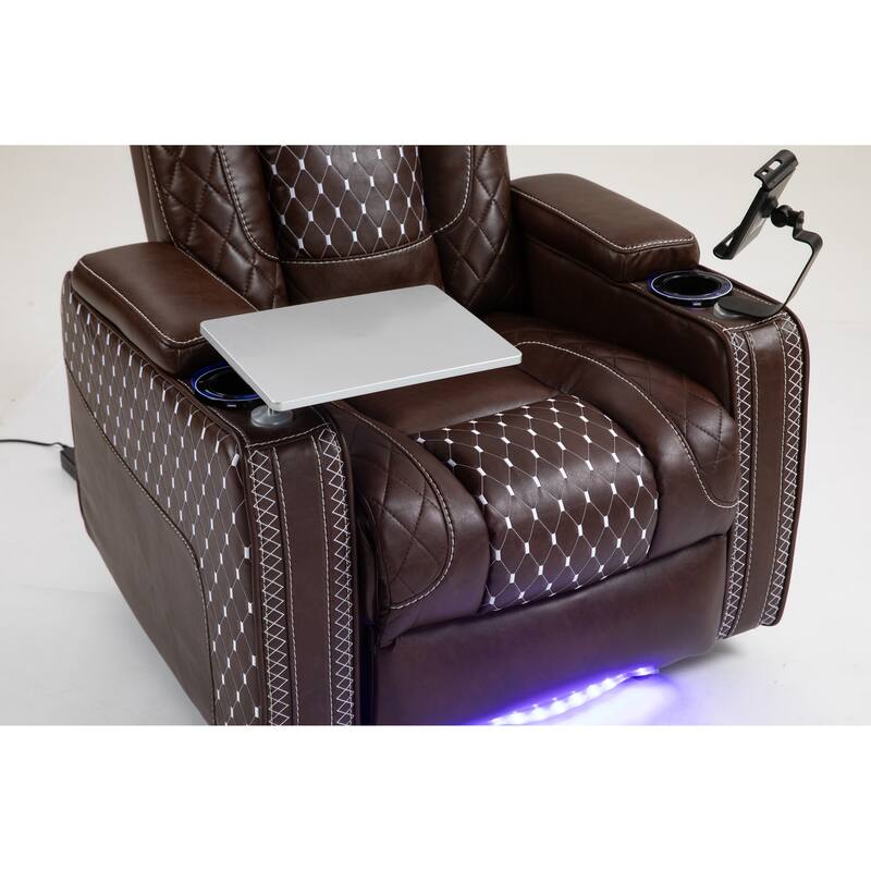 Leather Zero‑Gravity Recliner Chair with Infinite Position, LED & Cup Holders
