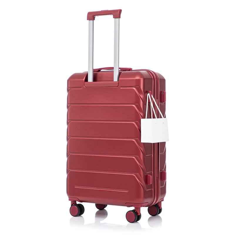 28 Inch Large Checked Luggage, Scratch Resistant Surface Four Multi-Directional Wheels, With Combination Lock and Side Hooks - WINE RED