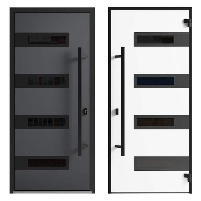 Front Prehung Steel Door Ronex 1055 Teak 2 Side and Top Window Sidelite W16+36+16xH80+16 Lh I