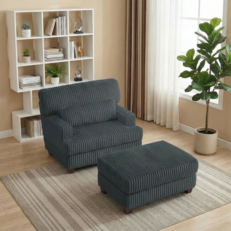 36" Wide Oversized Upholstered Chaise Lounge Accent Chair with Ottoman - Chaise Lounge - Dark Grey