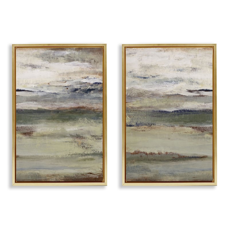 Stupell Earth's Layers Neutral Abstract Framed Floater Canvas Wall Art Design By Lanie Loreth (Set of 2) - 21 x 31 - Gold
