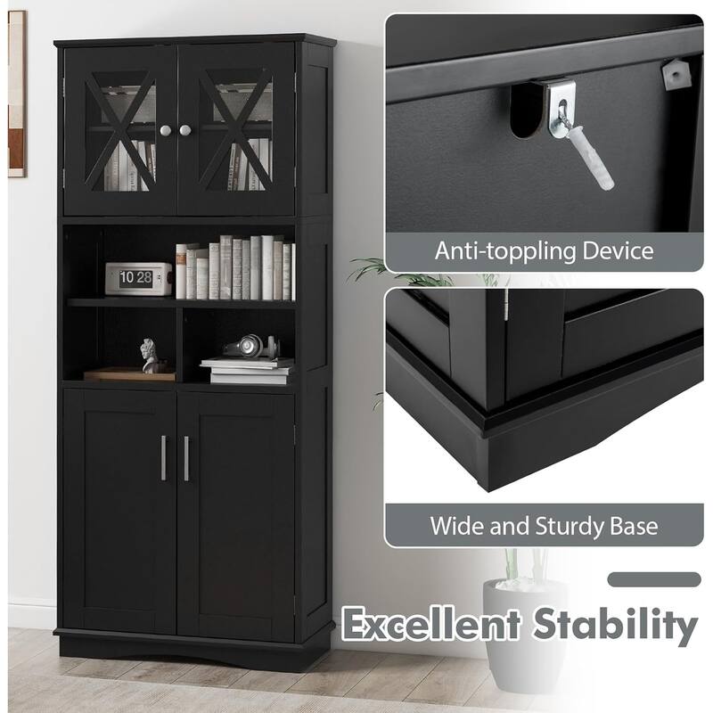 57" Tall Bathroom Cabinet Floor Storage Cabinet w/ Acrylic Doors