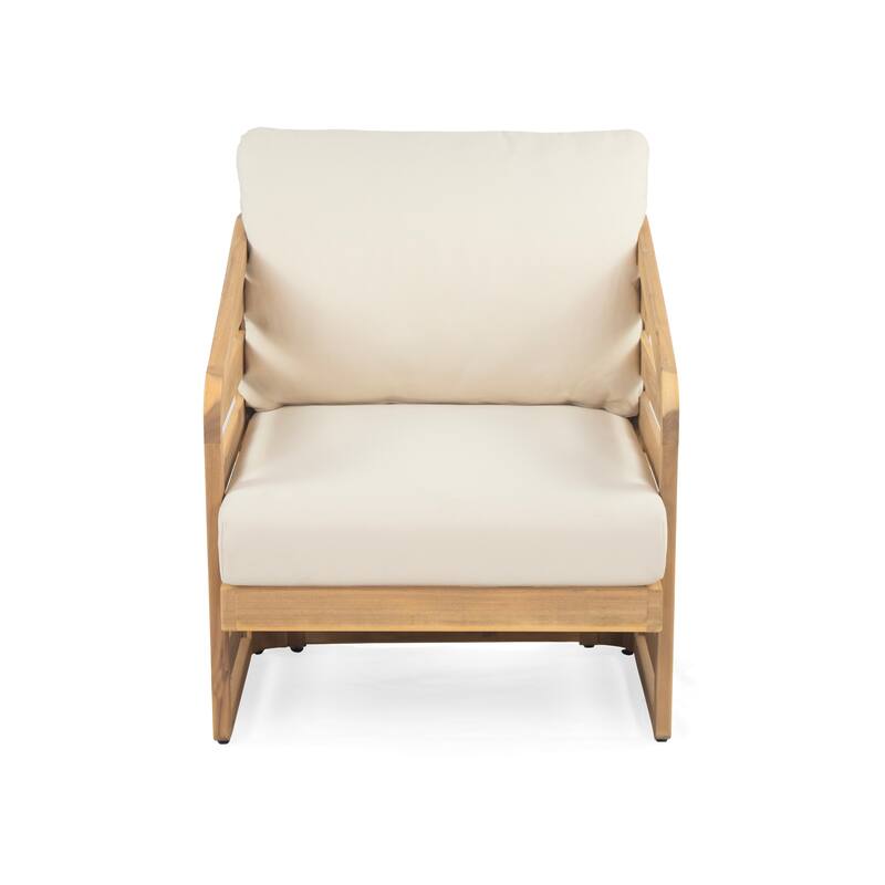 Roomfitters Outdoor Acacia Wood 4-Piece Patio Chat Set with Cushions, Beige