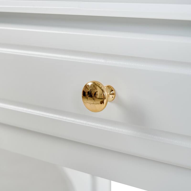 2-Piece Makeup Vanity Desk Set with PU Upholstered Stool, 5 Drawers Vanity Table Dressing Table with Swivel Vanity Mirror, White