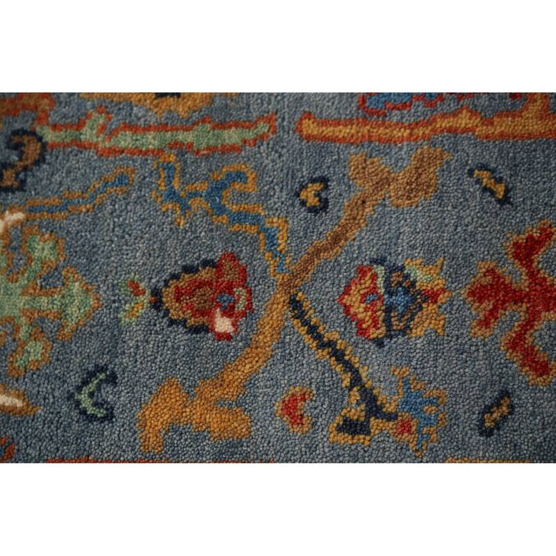 Blue Gray Floral Oushak Indian Foyer Rug Hand-Knotted Wool Carpet - 2'6"x 5'11"