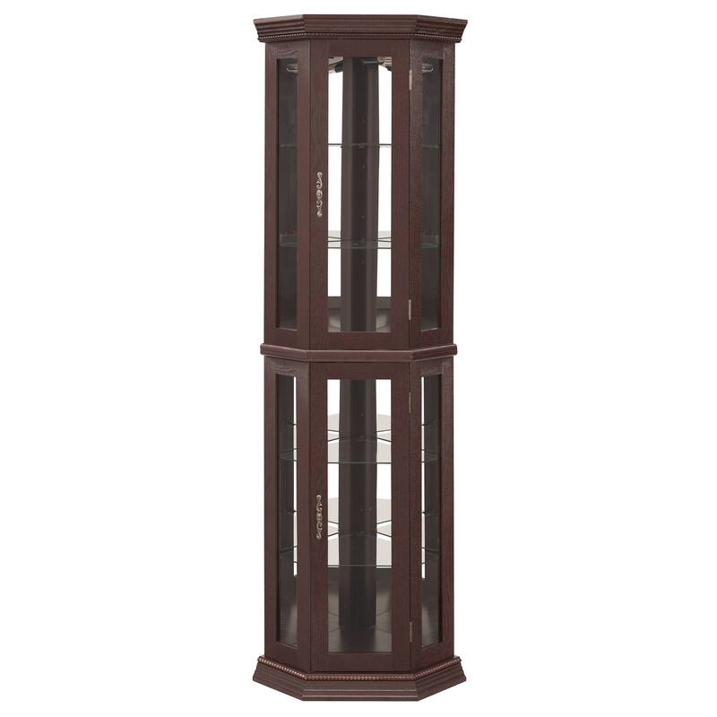 GDFStudio - Traditional Storage Corner Curio Cabinet with Lighted Glass Shelves