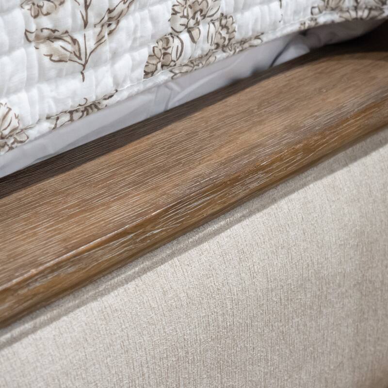 Furniture of America Aveline Modern Rustic Oak Solid Wood Fabric Upholstered Panel Bed