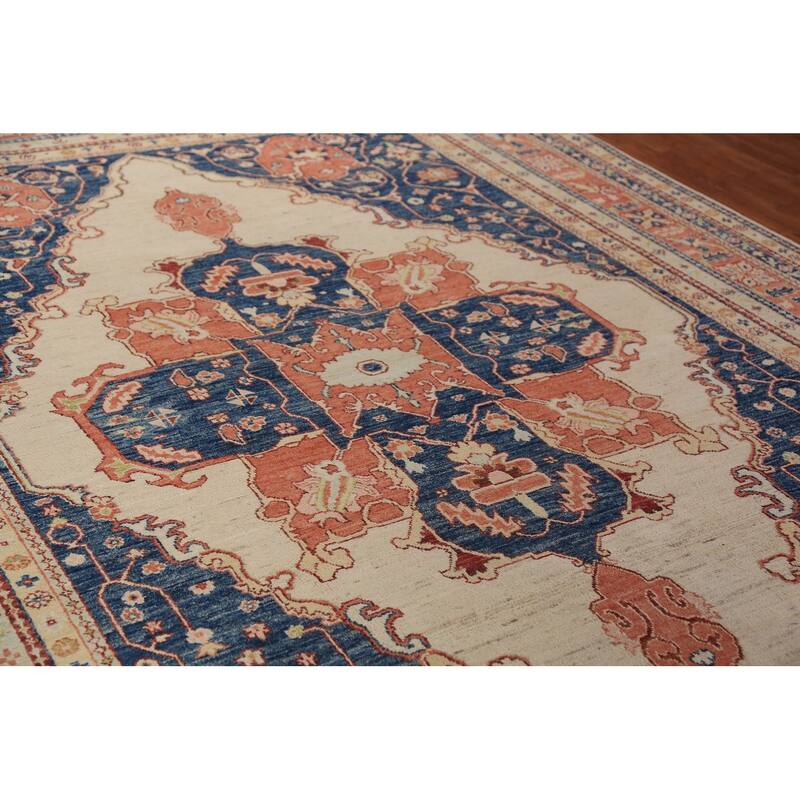 Heriz Serapi Oriental Rug Vegetable Dye Hand-Knotted Wool Carpet - 8'10"x 11'9"