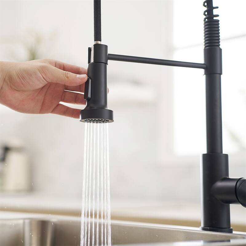 Single Handle Kitchen Faucet with Pull Down Sprayer Modern Single Hole Commercial Kitchen Sink Faucets Matte Black