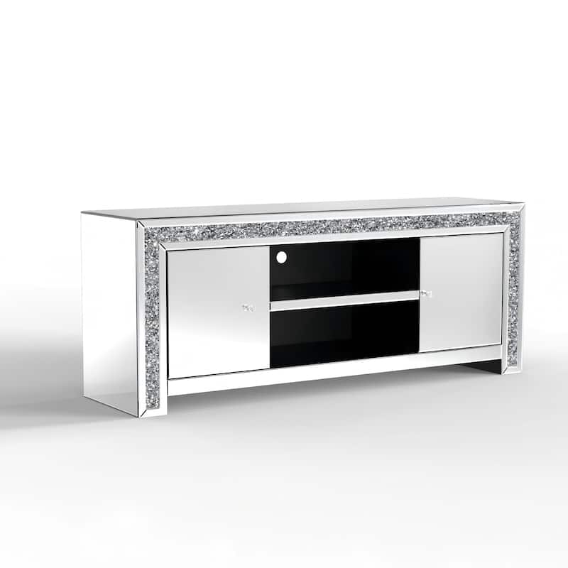 59" Media Console Mirrored Diamond Tv Stand