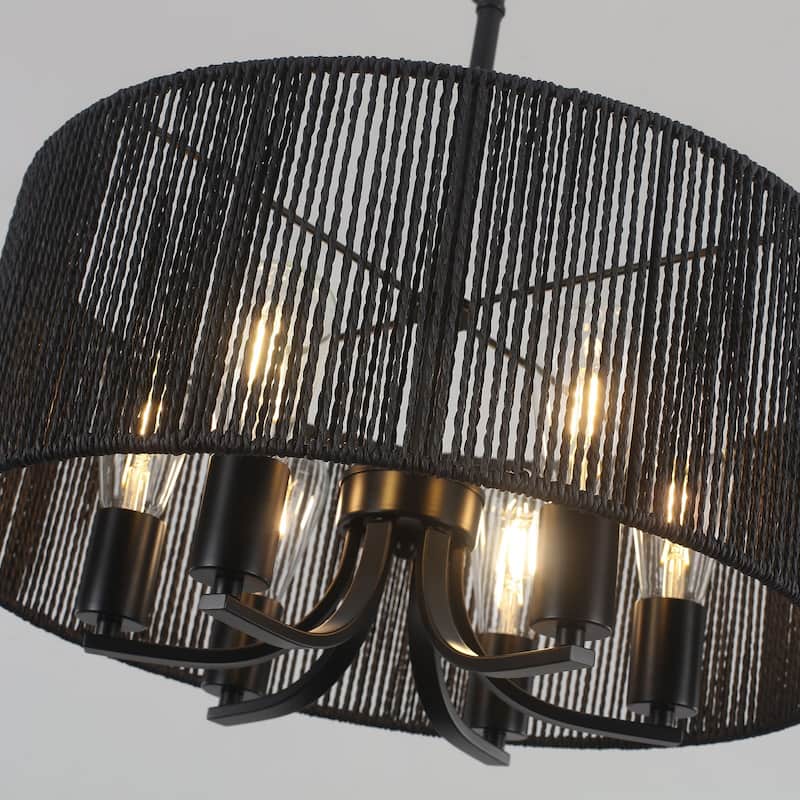 6-Light Boho Farmhouse Handwoven Paper Rope Rattan Chandelier