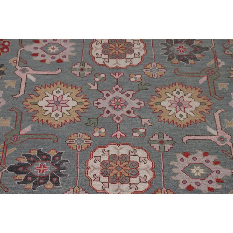 All-Over Gray Floral Oushak Indian Area Rug Handmade Wool Carpet - 9'1"x 11'9"