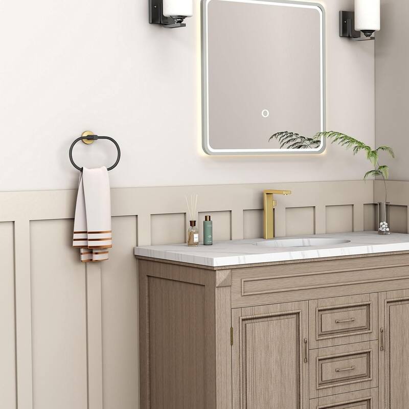 (Black & Gold) Angle Simple Towel Ring, 304 Stainless Steel Bathroom Rotating Towel Rack