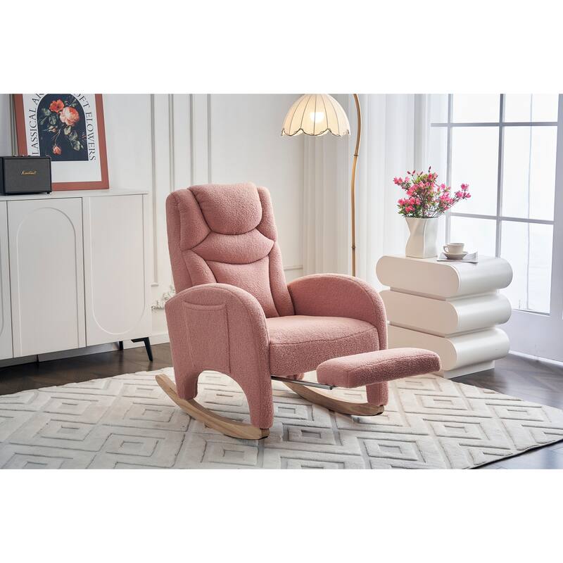 Fabric Upholstered Nursery Rocking Chair with Adjustable Footrest