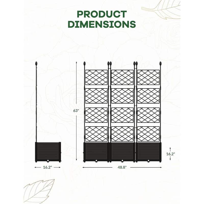 3 Pack Plastic Plant Boxes with Metal Trellis for Climbing Plants Outdoor Raised Box Privacy Screen
