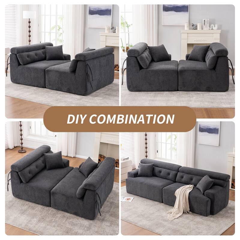 4-Seater Chenille Sofa, Plush Compact, 2 Pillows