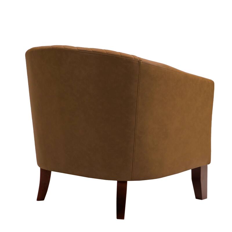 2 Set 29" W Vegan Leather Barrel Accent Chairs with Nailheads Trim