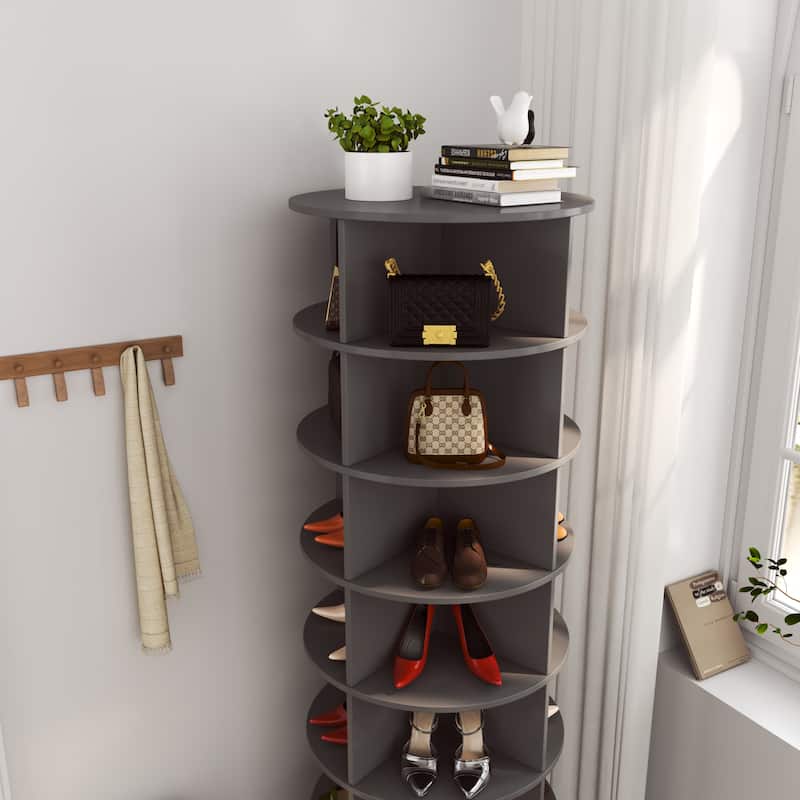 Rotatable Shoe Organizer Rack Cabinet with 7 Layers and 28-Pair Capacity, Compact Design for Entryway, Hallway Shoe Storage