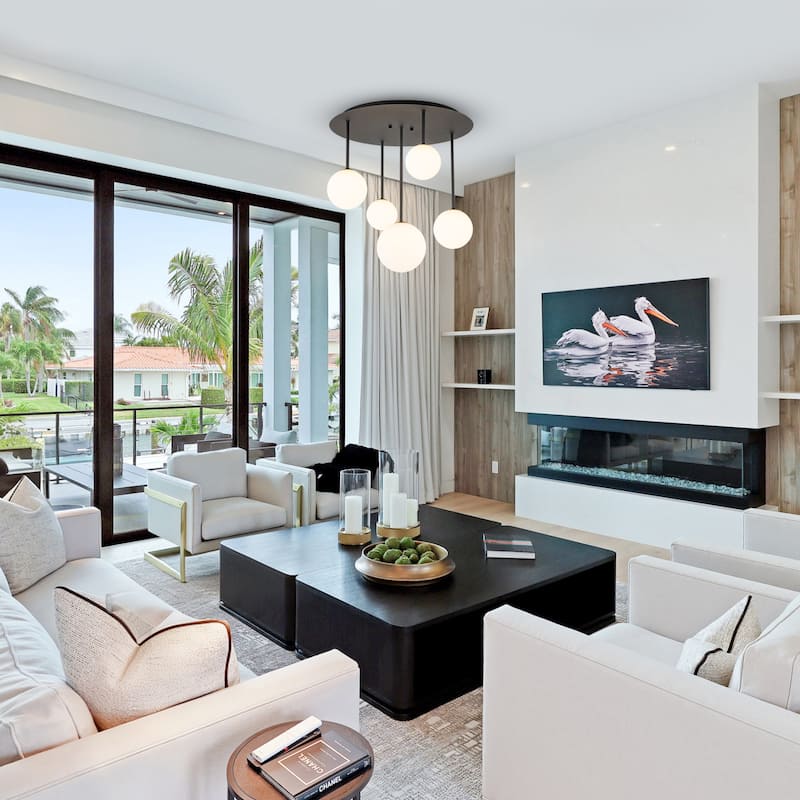 5 Light Branch Semi-Flush Mount Lighting with Milky White Glass Globes