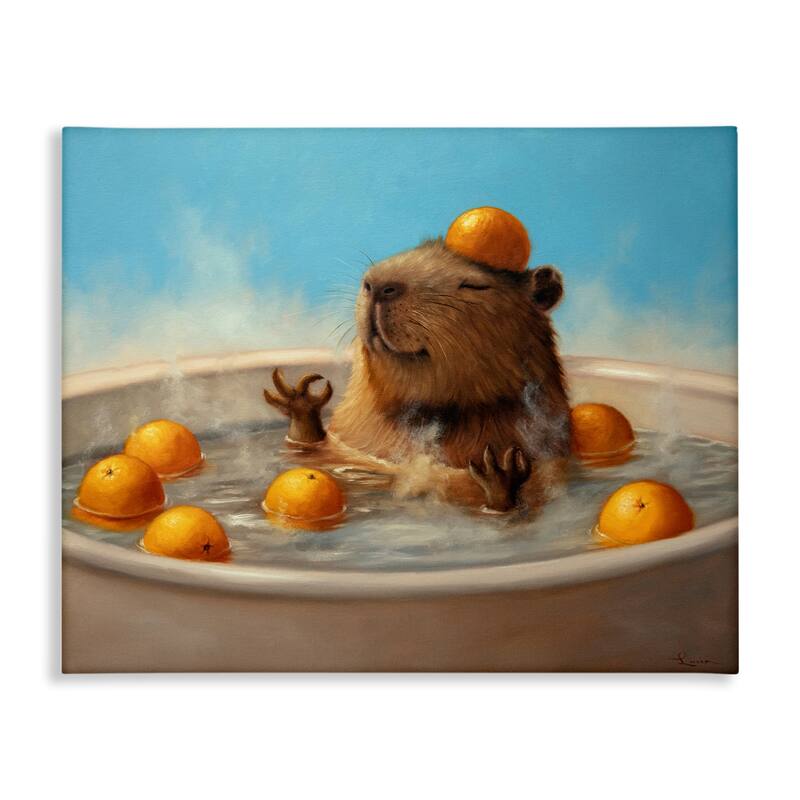 Stupell Capybara in Orange Bath Canvas Wall Art Design By Lucia Heffernan - 48 x 36
