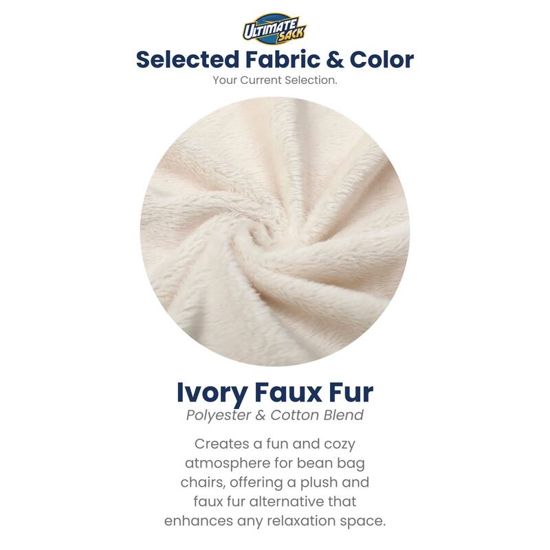 Ultimate Sack 5 Foot Foam Filled Washable Fur Covered Bean Bag Chair, Ivory