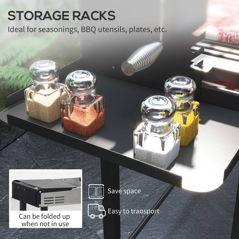 GDFStudio - Stainless Steel 2-in-1 Charcoal Rotisserie Grill with Shelves