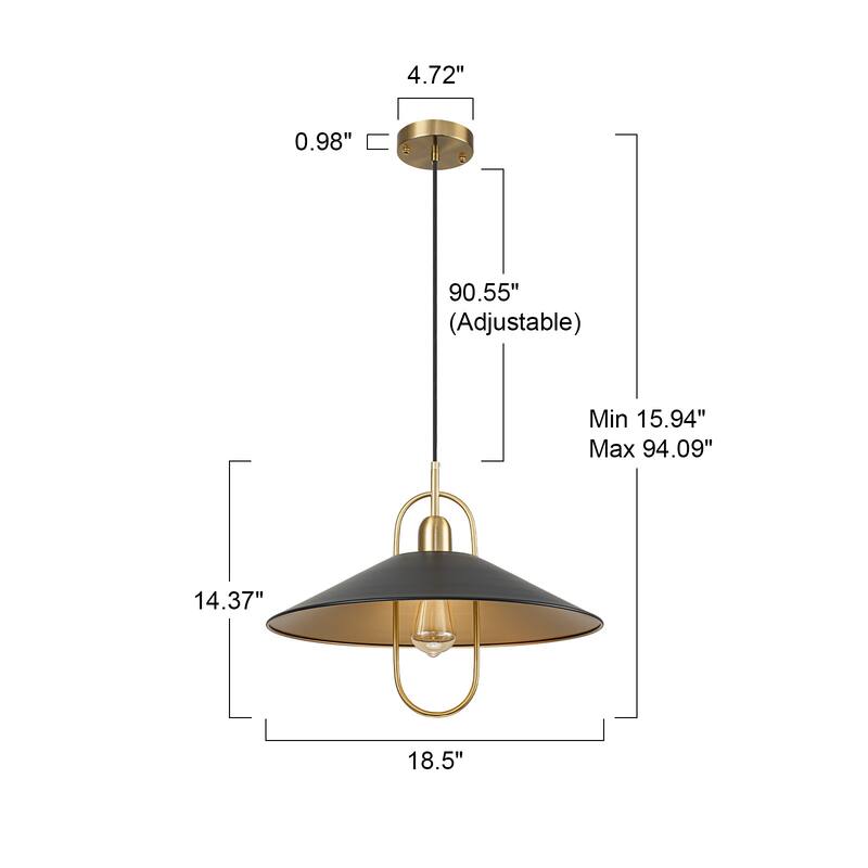 1-Light Farmhouse Rustic Black Kitchen Island Pendant Light - 18.5 inches