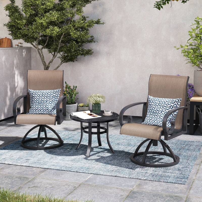 Patio Swivel Dining Chairs with Sunbrella Textilene Mesh Fabric, Outdoor Furniture Gentle Rocker Chair with Back and Arm