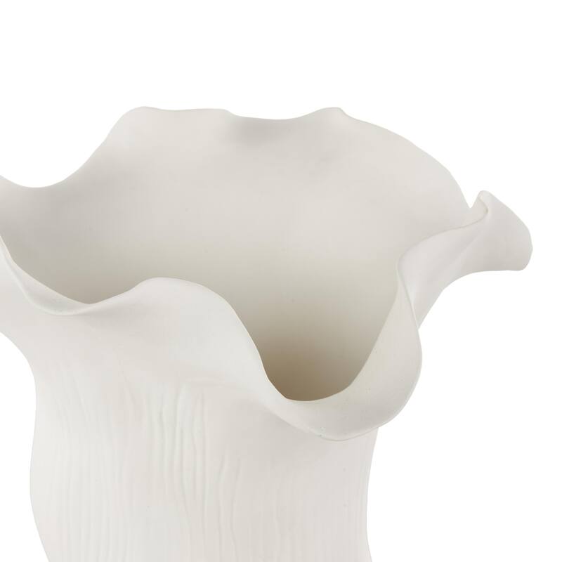Ceramic Abstract Floral Inspired Vase with Wavy Folded Rim and Linear Grooves - White or Black - Roche River Decor