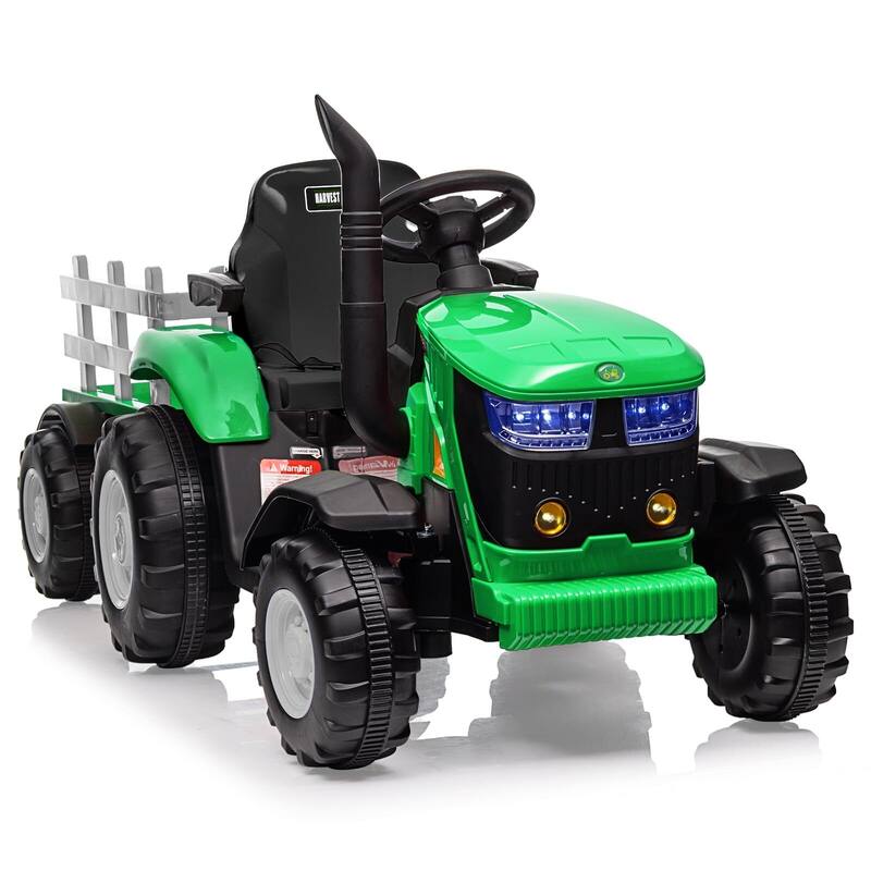Electric Kids Ride On Tractor with Trailer, 12V Battery Powered Vehicle Toy
