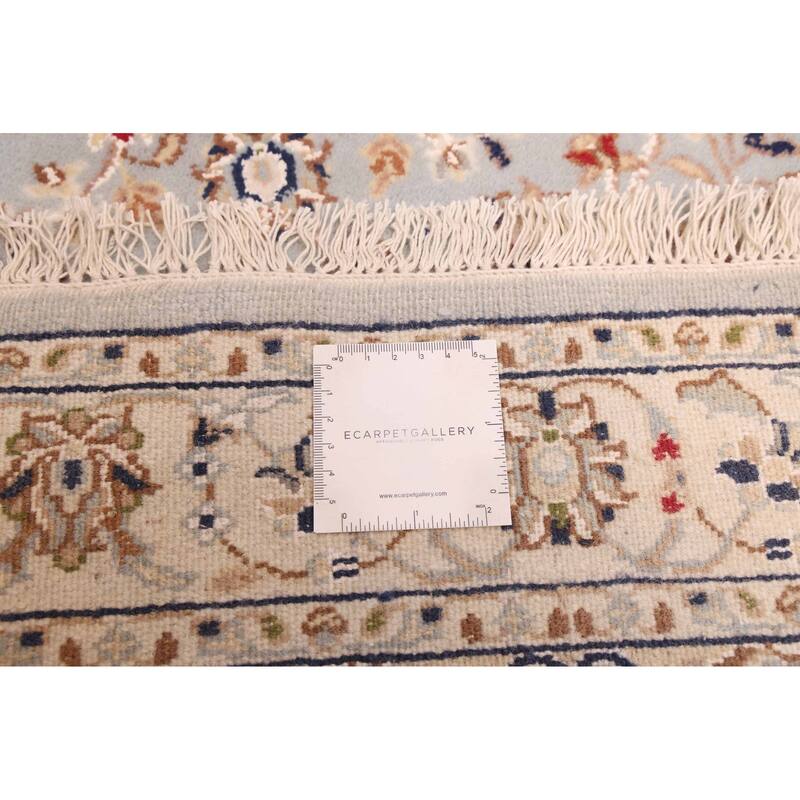 ECARPETGALLERY Hand-knotted Nain Light Denim Blue Silk, Wool Rug - 2'8 x 16'9