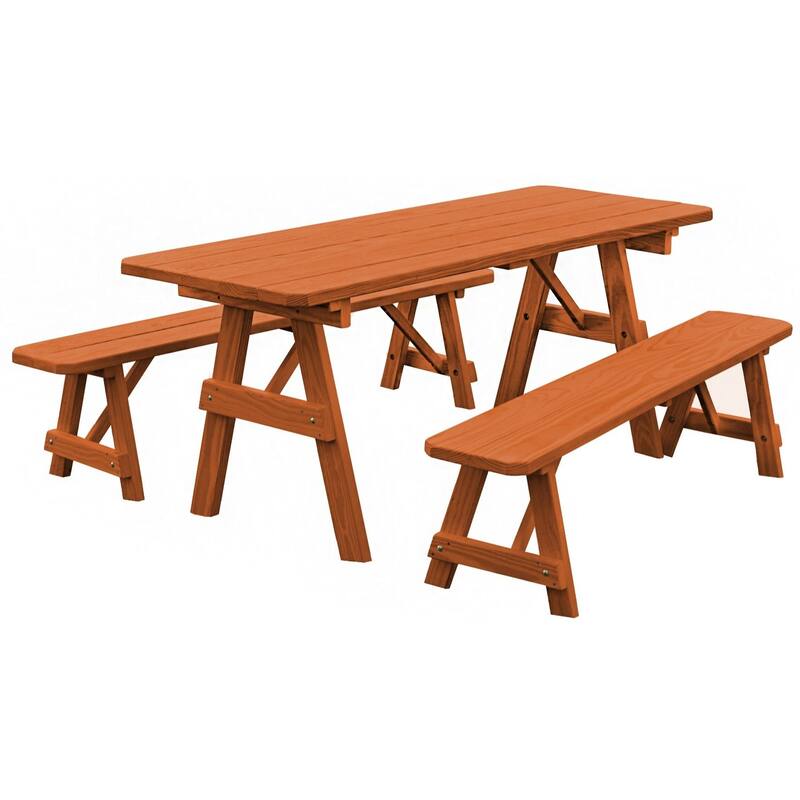 Pressure Treated Pine 8' Traditional Picnic Table with 2 Benches - Redwood Stain