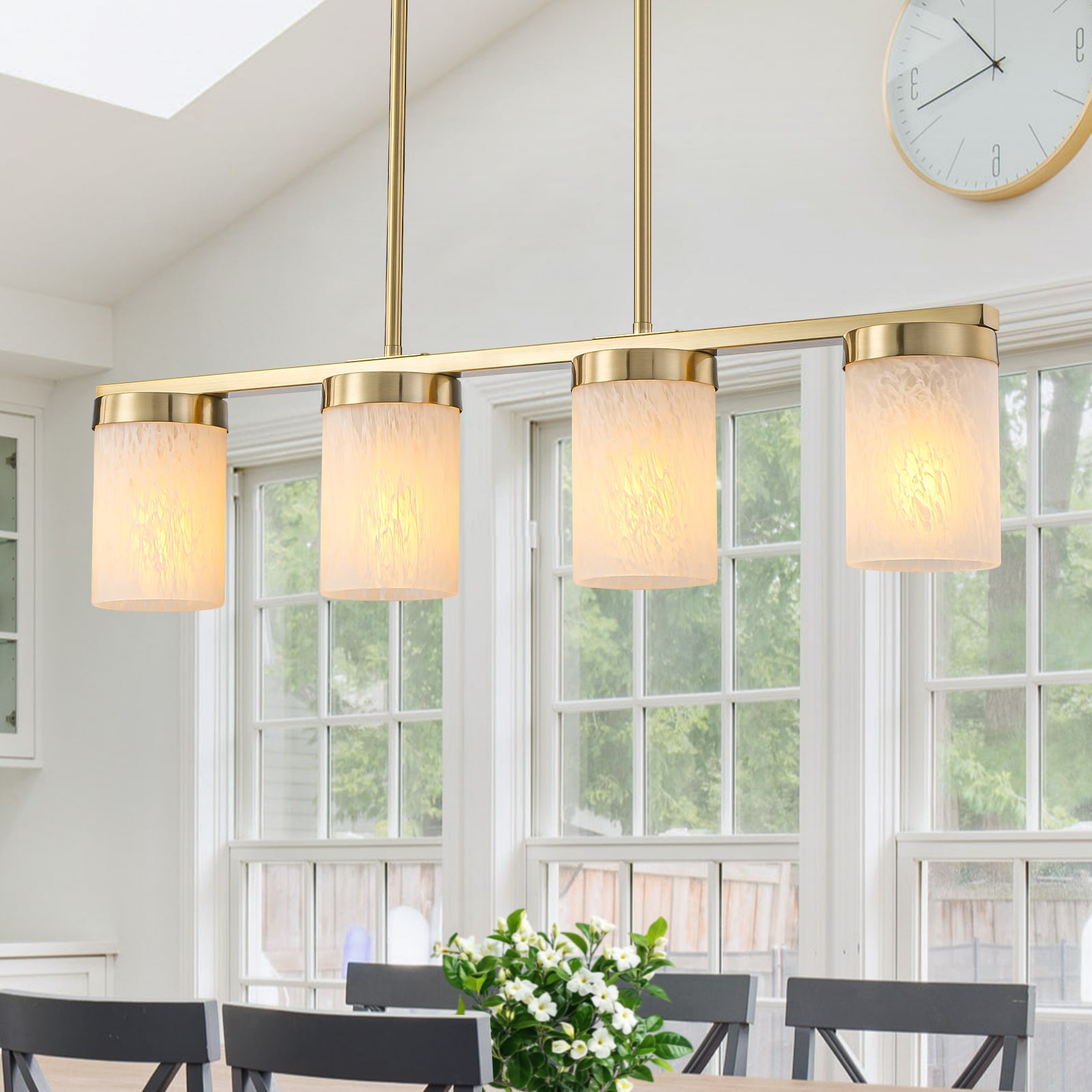 4-Light Faux Marble Glass Island Pendant Light Modern Kitchen - Dia.28.94-in