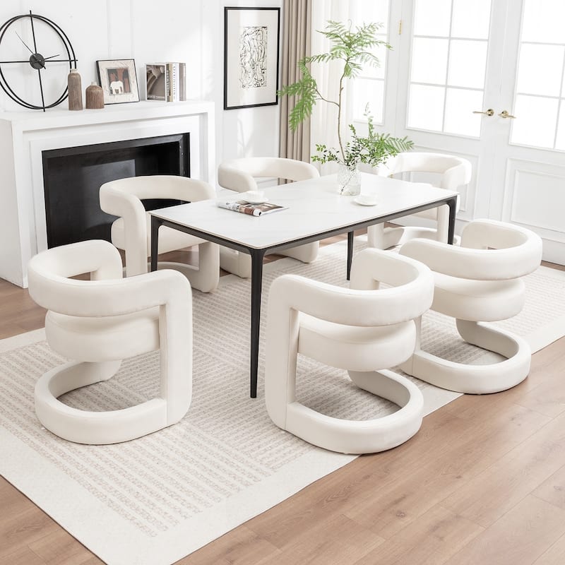 SEYNAR Modern Velvet E-Shaped Open Back Dining chair Set of 6 - White