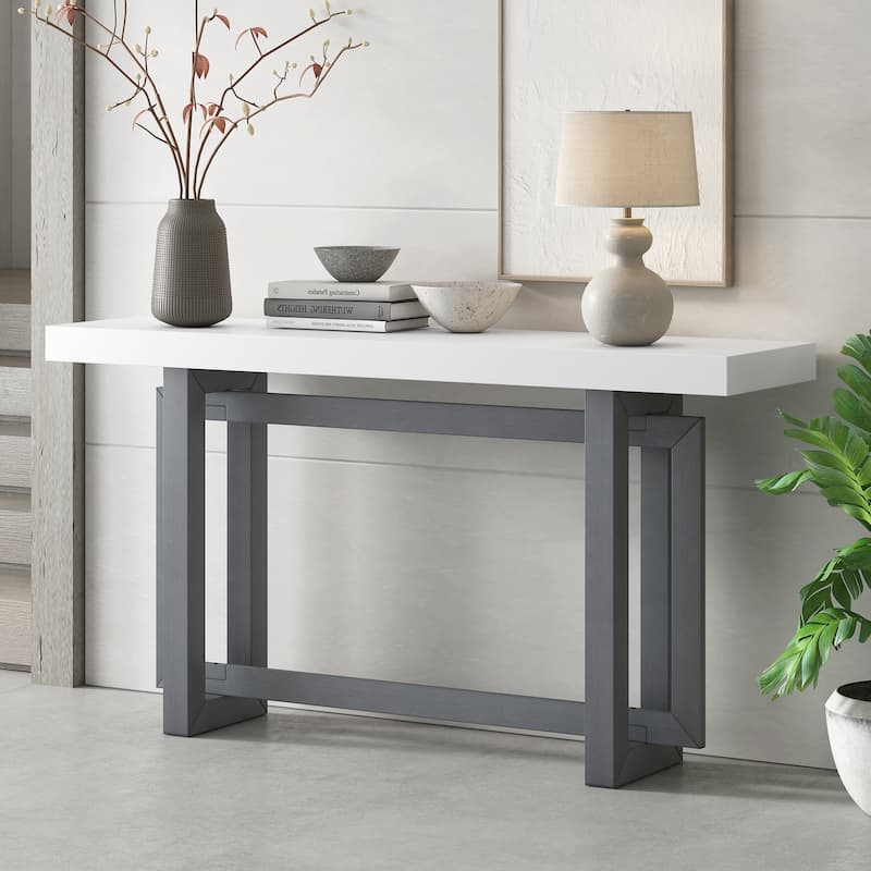 Console Table with Thick Pine Wood Legs,Extra Long Sofa Table Versatile for Hallway - Dark Gray+White
