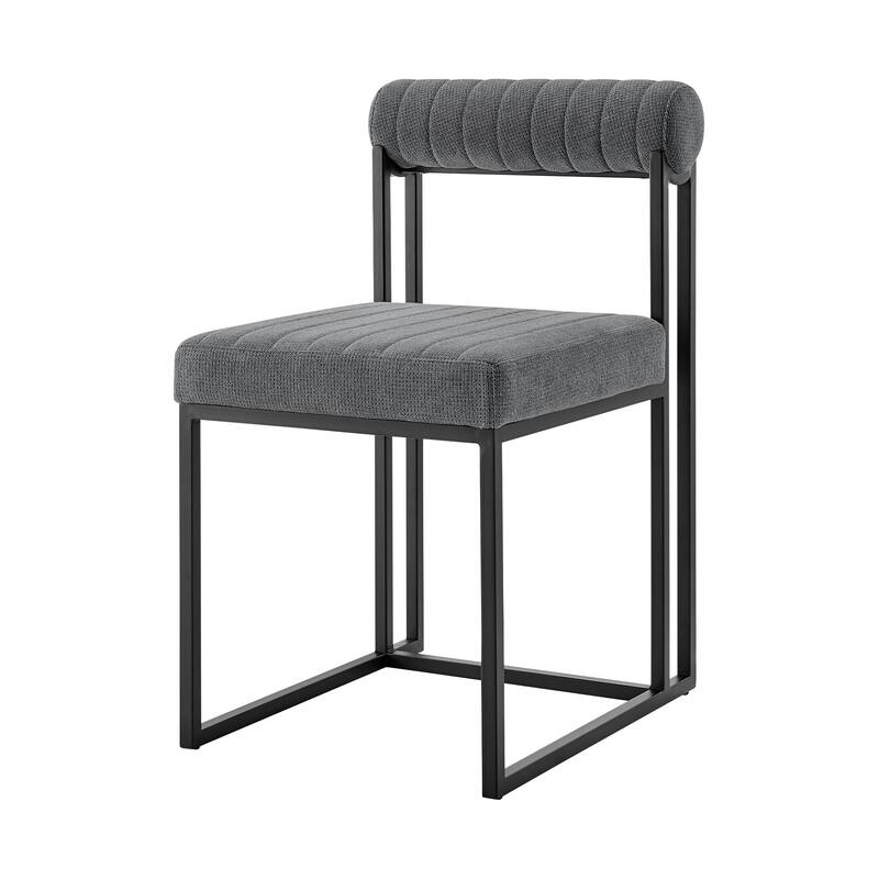 HomeRoots Set of Two Gray And Black Upholstered Polyester Open Back Dining Side Chairs