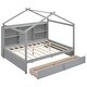 preview thumbnail 18 of 23, House Bed Wood Platform Bed Frame with 6 Storage Shelves and 2 Drawers, House-Shaped Kids Bed for Boys & Girls, Full