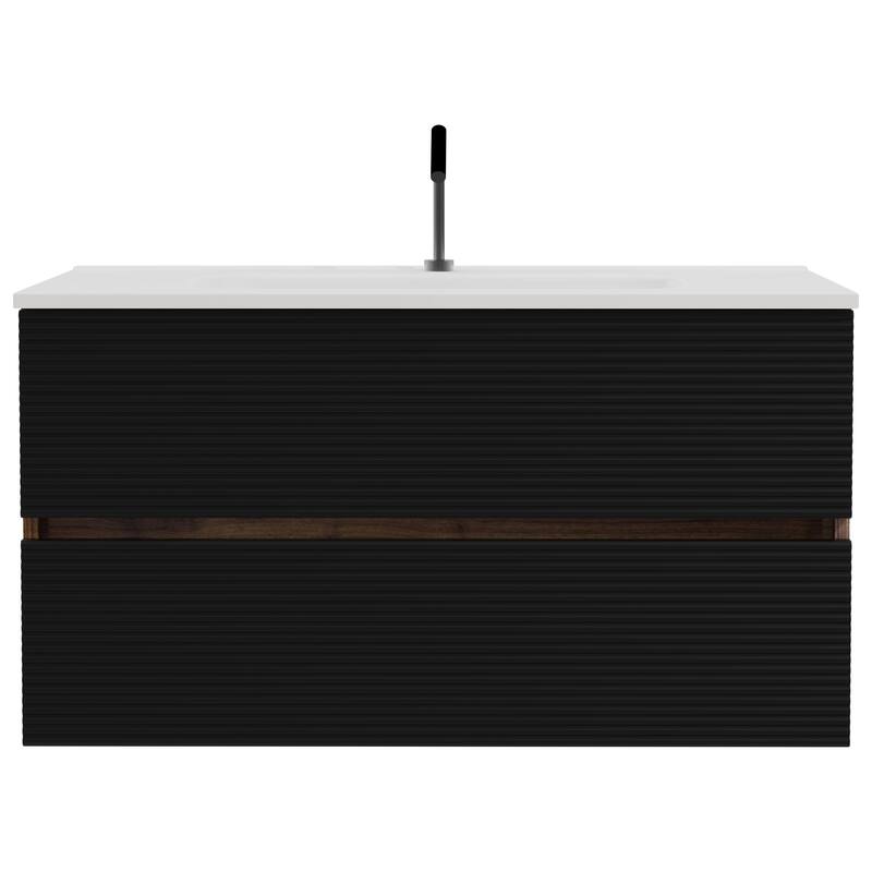 GDFStudio - Gloria Modern Wall-Mounted Floating Bathroom Vanity with Integrated Ceramic Basin & Soft-Close Drawers