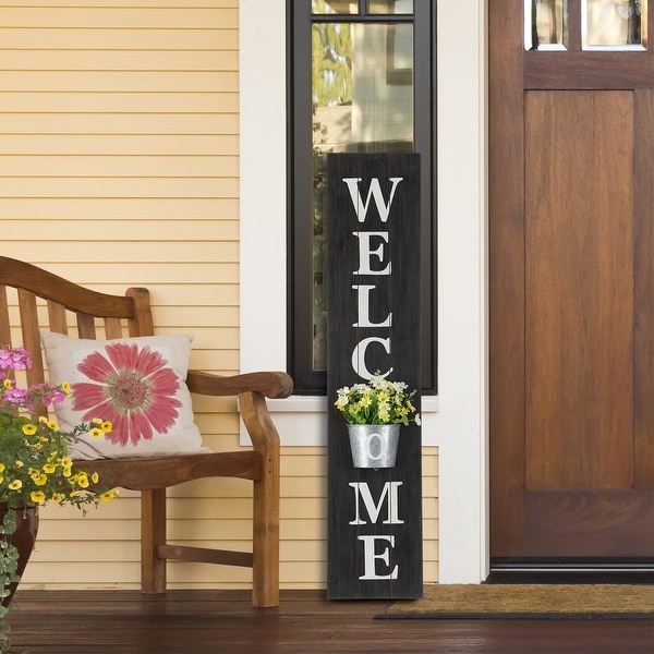Glitzhome 42"H Wooden WELCOME Porch Sign with Metal Planter. Opens flyout.