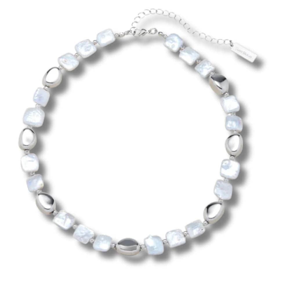 Bliss Diamond Pina Square Pearl Silver Necklace