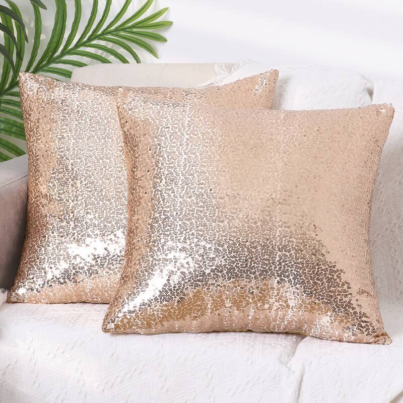 Sequin Throw Pillow Covers, Pack of 2 Square Glitter Decorative Pillow Cases Personalized Cushion Covers - Rose Gold - 18 x 18 Inch