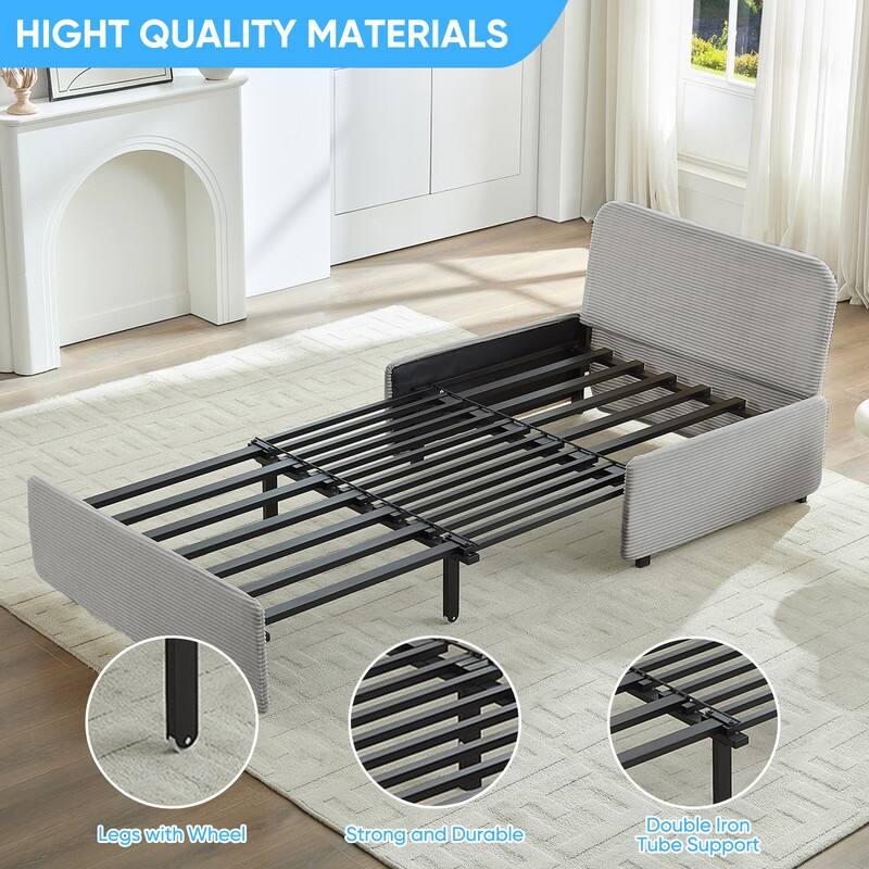 Mixoy Corduroy Fabric Queen Size/Twin Size Sofa Bed, 2-in-1 Modern Pull Out Sleeper Sofa Bed