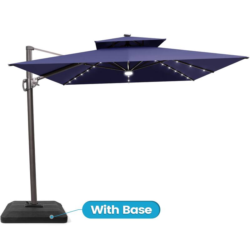 9 x 11 FT Outdoor LED Lighted Patio Cantilever Umbrella with 4-Piece Fillable Weighted Base