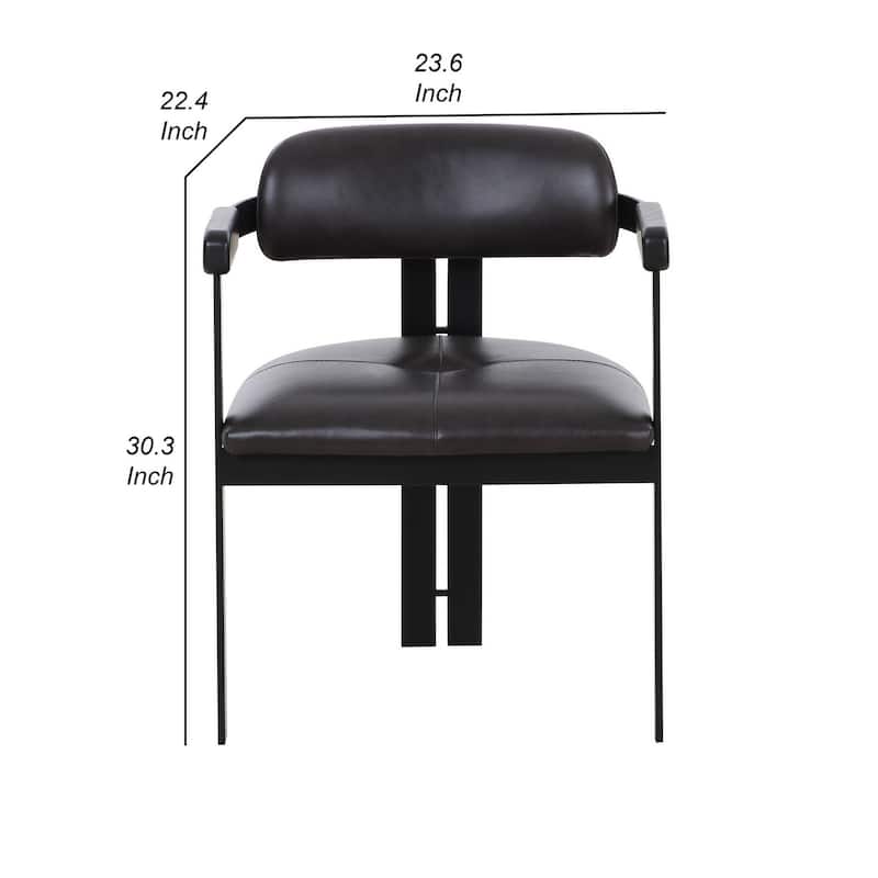 Black/Dark Brown Faux Leather Upholstered Metal Frame Dining Chair, Sturdy Dining Chair for Dining Rooms - 21.75