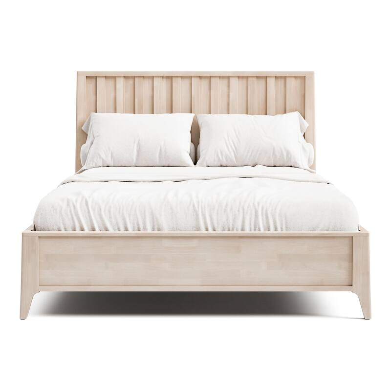 Furniture of America Seren Mid-Century Modern Off-White Queen Solid Wood Platform Bed