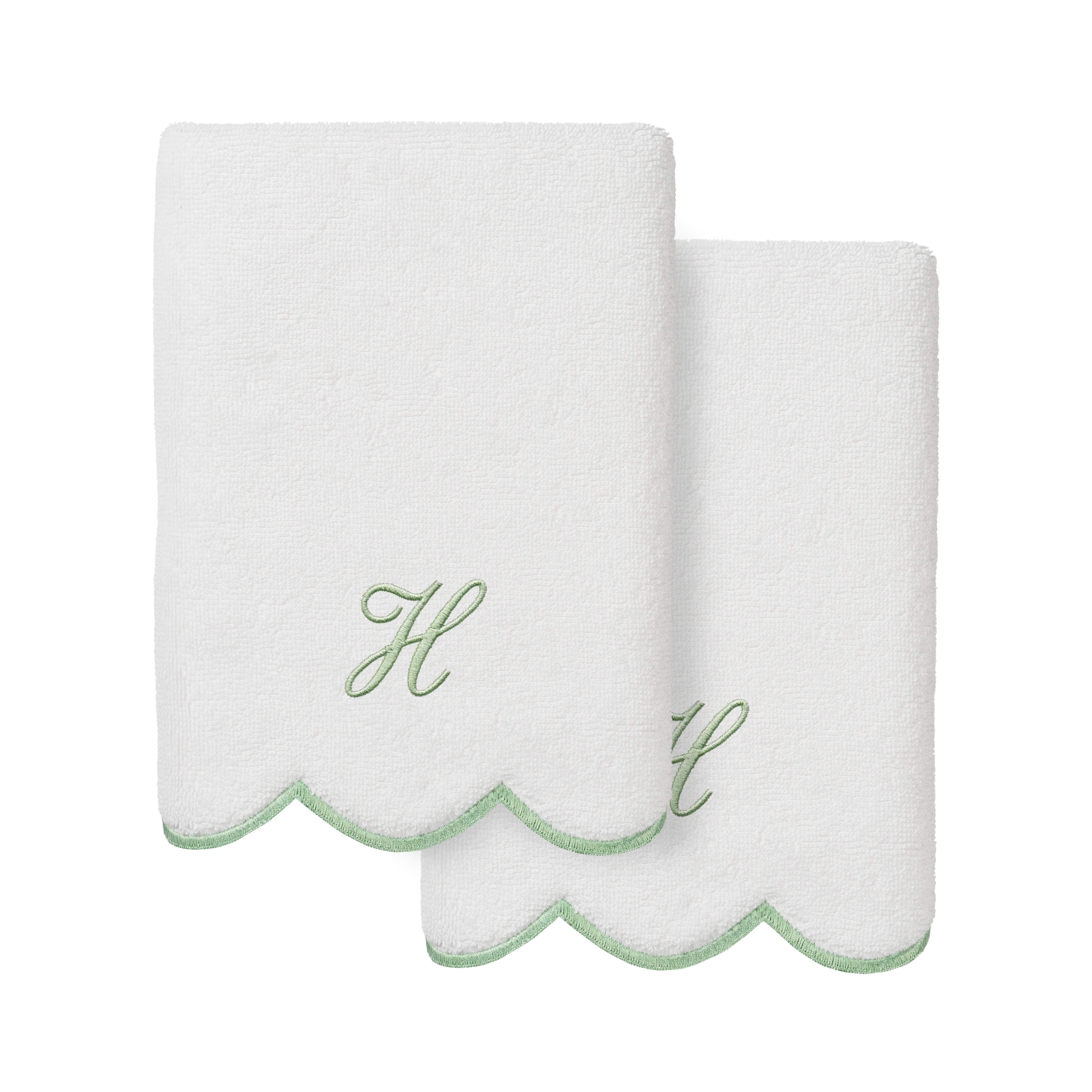 Authentic Hotel and Spa 100% Turkish Cotton Green ADORNIA Scallop Personalized 2 Piece Hand Towel Set - 2 Hand Towels