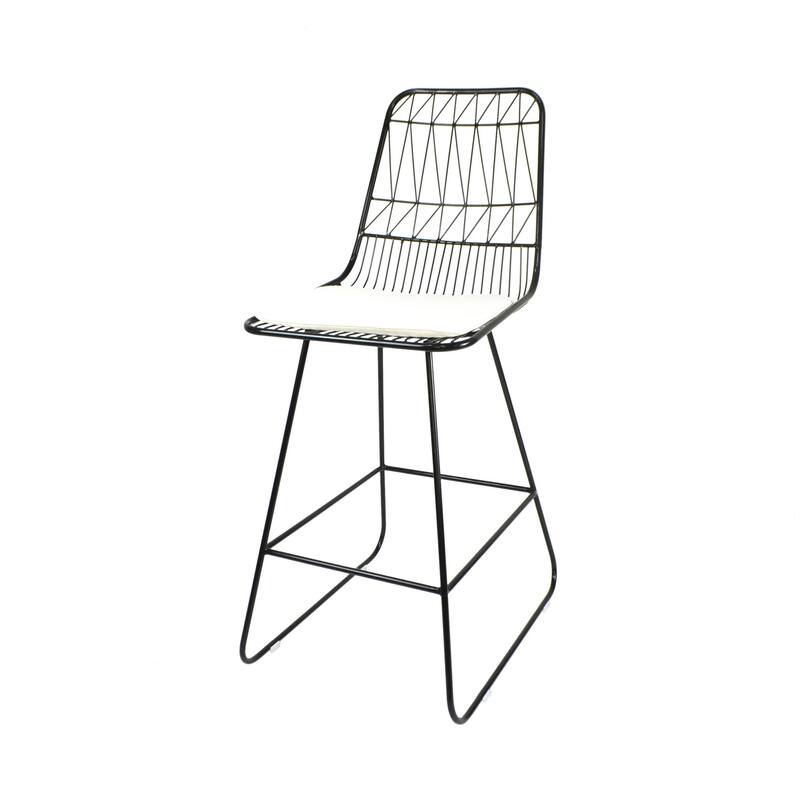 Outdoor Counter Stool Chair Set of 2, Black Iron Frame Construction